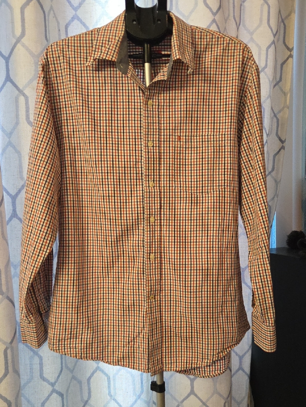 Izod Red and Blue Checked Long-Sleeve Dress Shirt